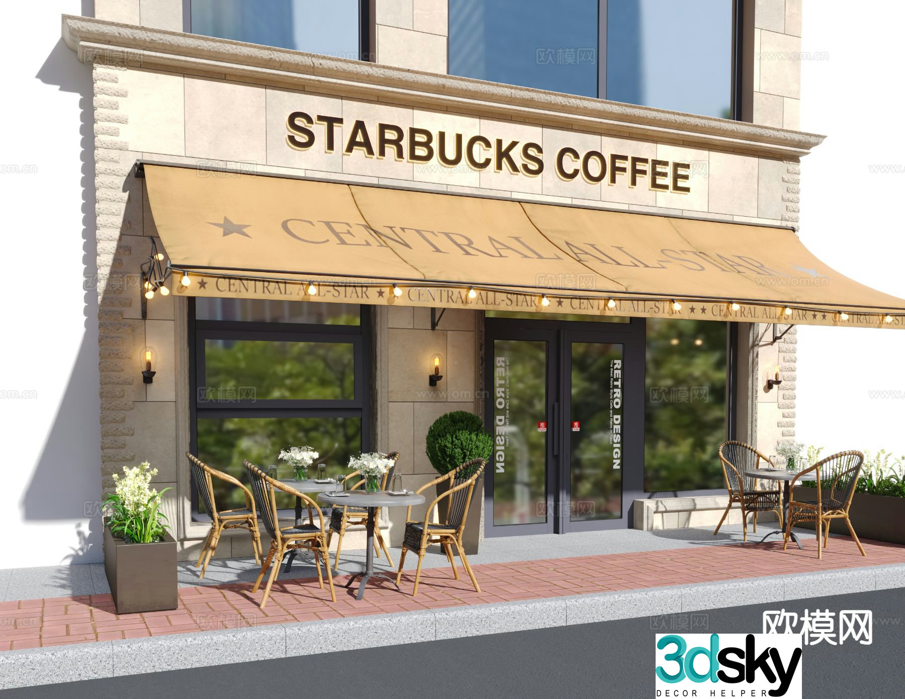 European style cafe door facade 3d model