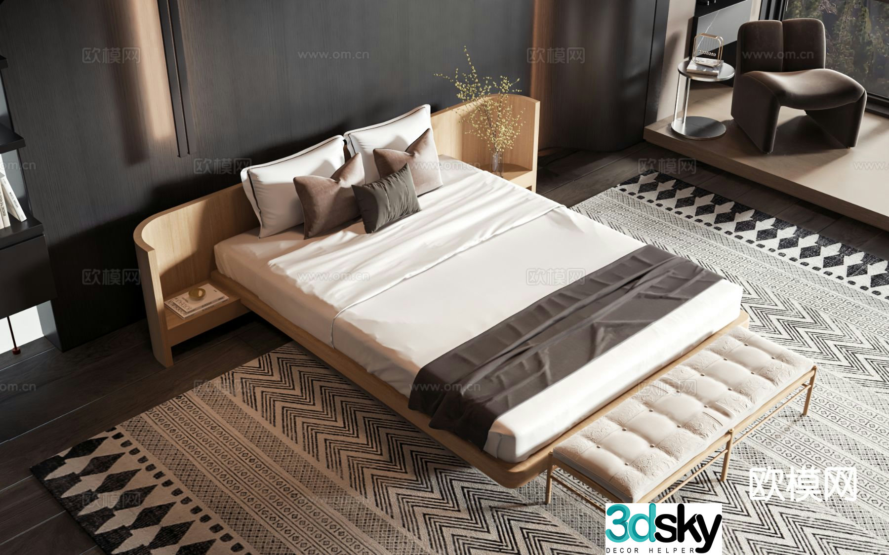 Modern double bed 3d model