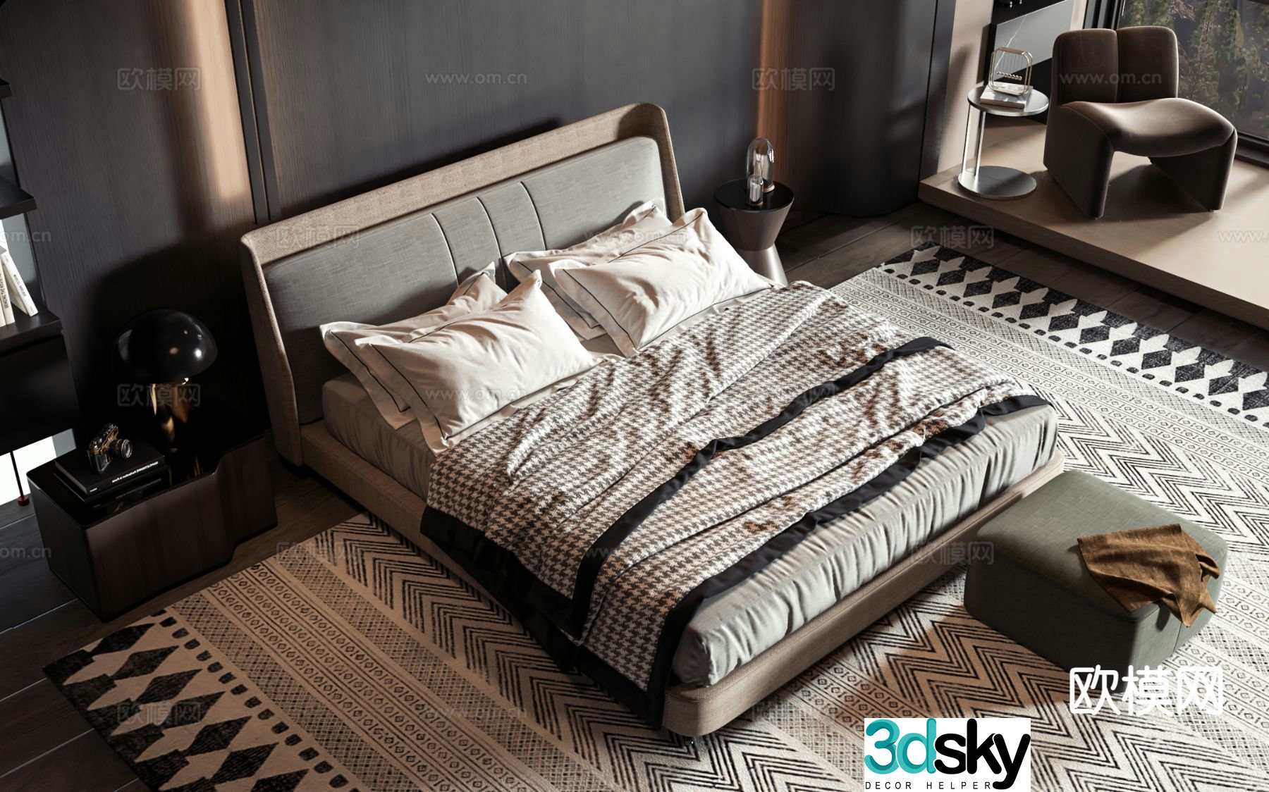 Modern double bed 3d model