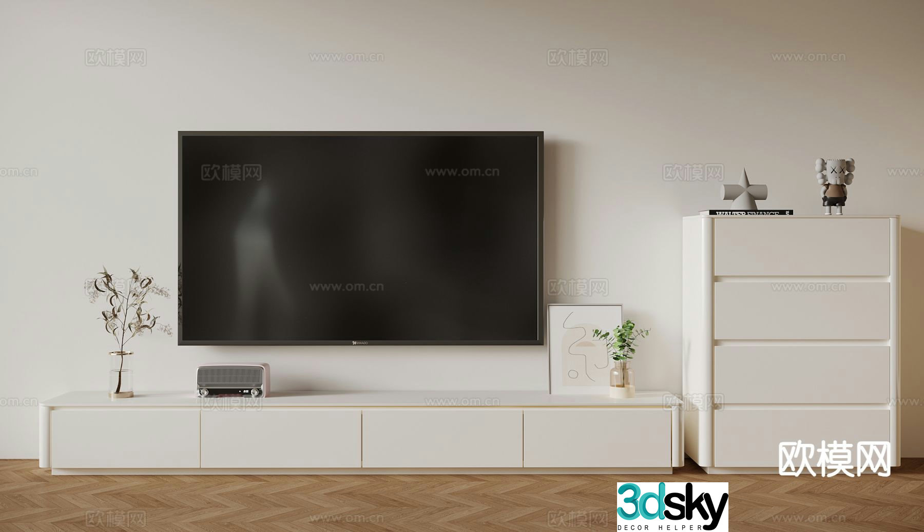 Cream style TV cabinet chest 3D model