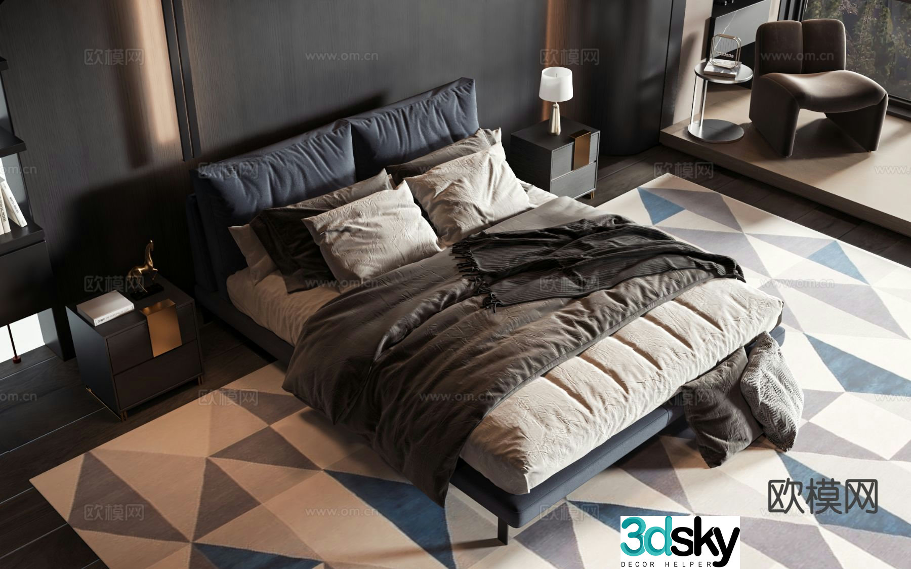 Modern double bed 3d model