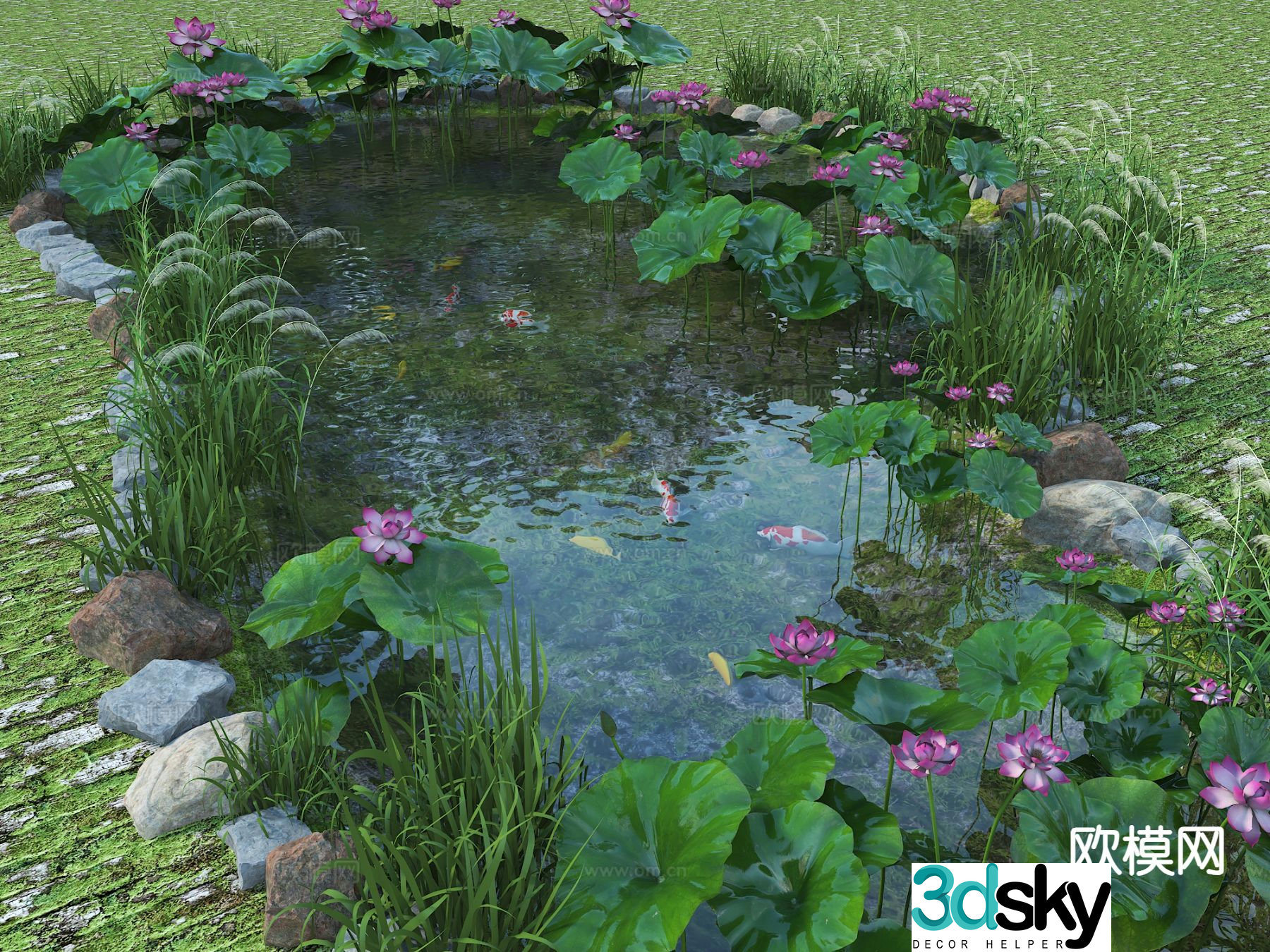 Landscape pool lotus pond 3d model