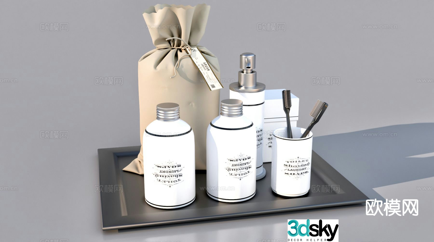 Toiletries toothbrush shower gel spray face towel 3d model