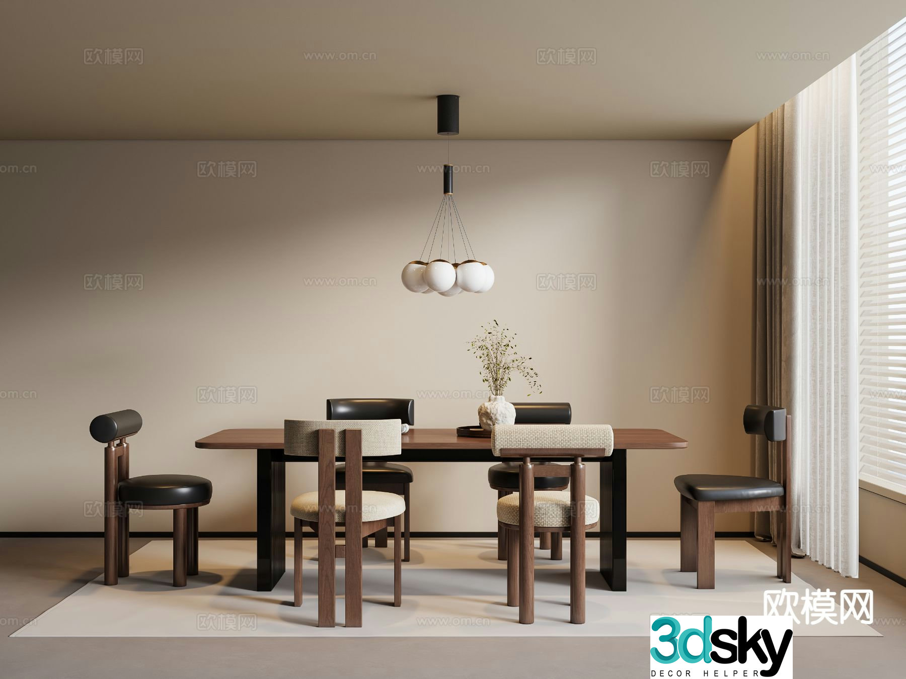 Medieval style dining table and chairs bar dining table 3D model