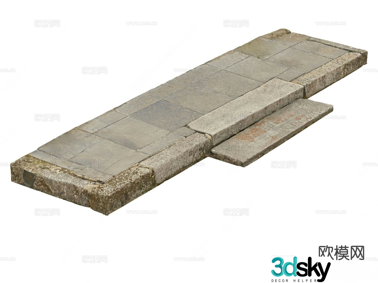 Chinese style stone steps Moss stone steps 3D model