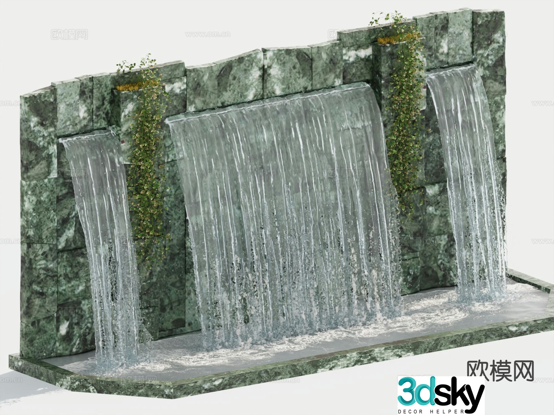 New Chinese style landscape wall flowing water waterfall 3D model