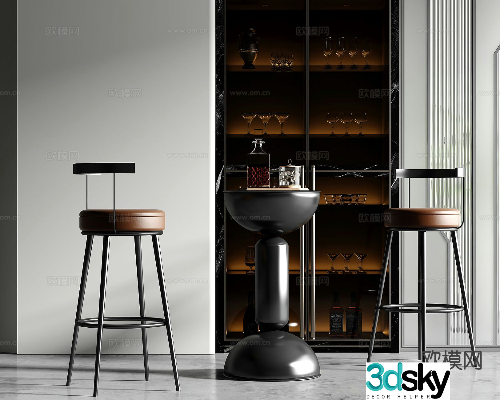 Light luxury bar bar chair 3D model