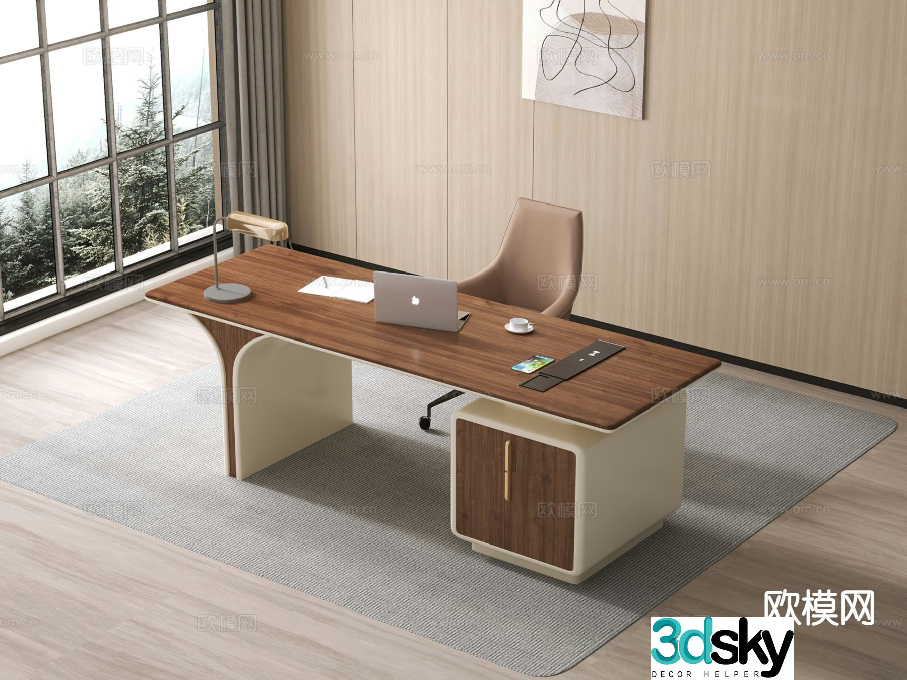 Modern office desk boss desk 3d model