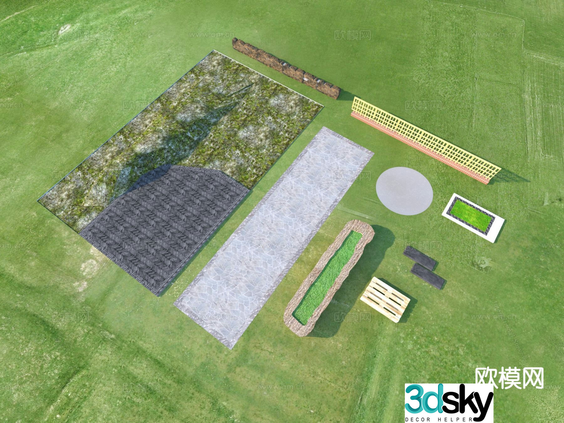 Landscape Garden Road Park Tingbu 3D model