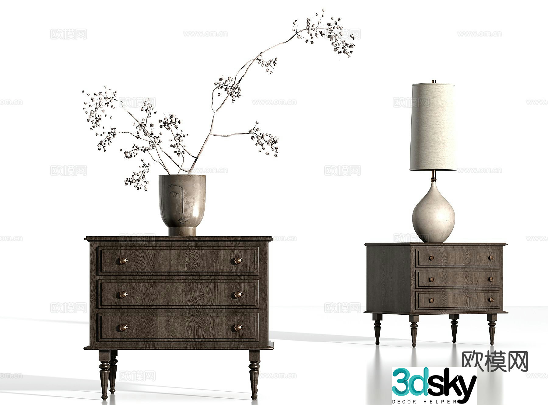 American bedside table 3d model