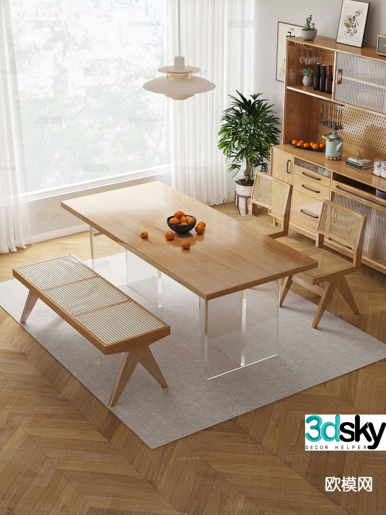 Nordic dining table and chairs 3d model