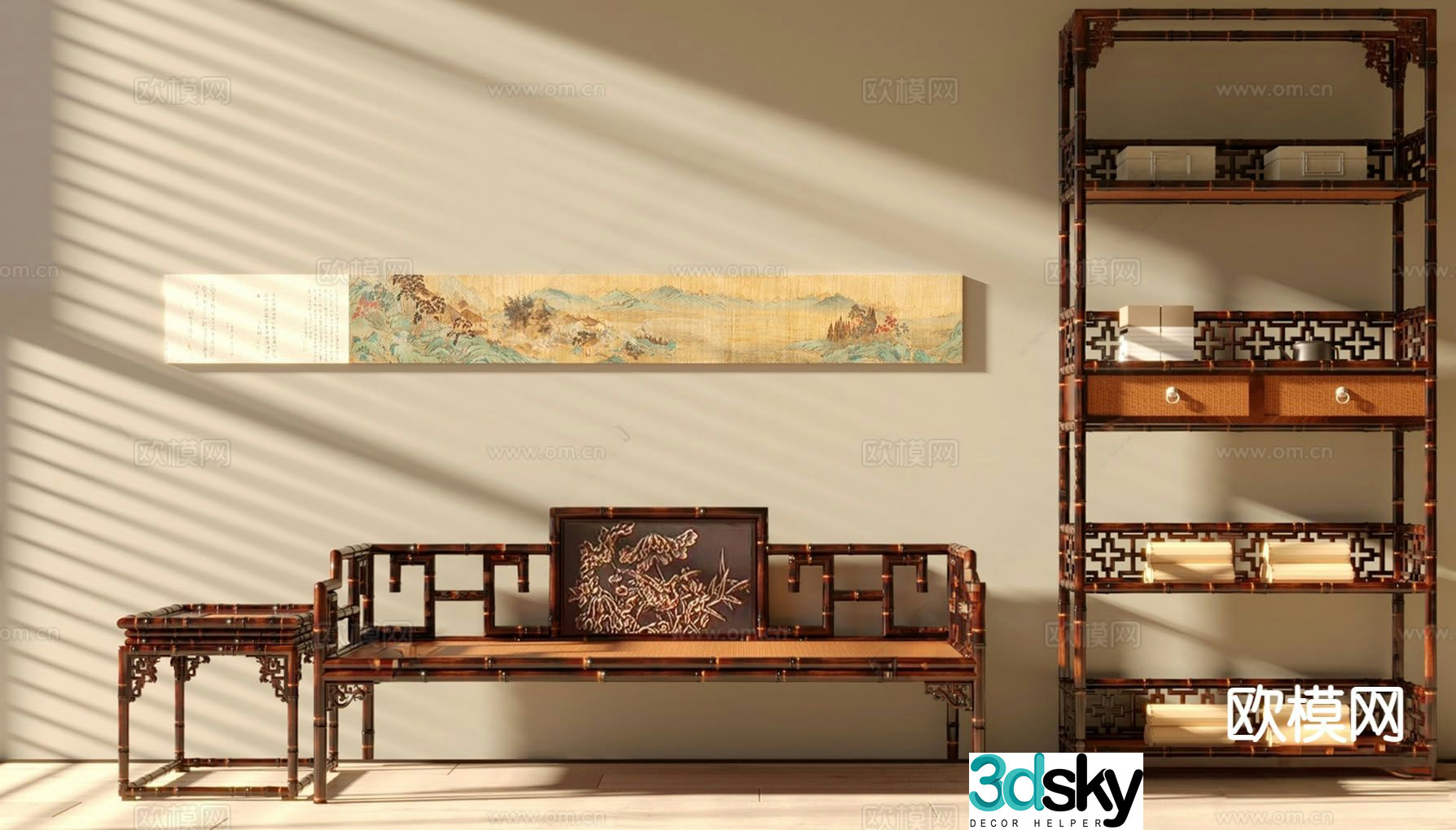 New Chinese style Arhat bed Bogu rack 3D model
