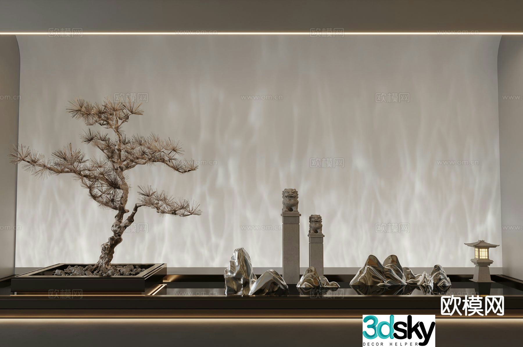 New Chinese style courtyard landscape 3D model