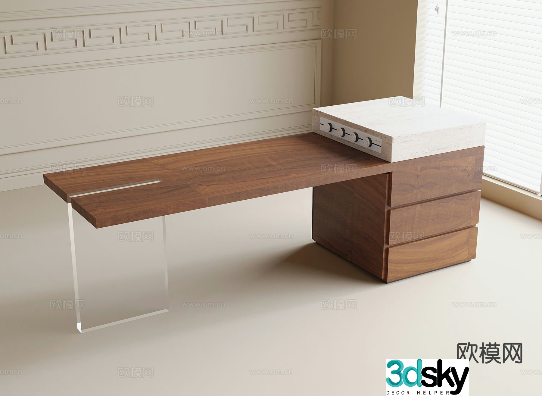 Modern island dining table 3d model