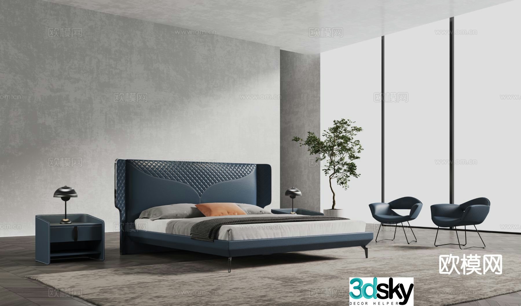 Modern double bed 3d model