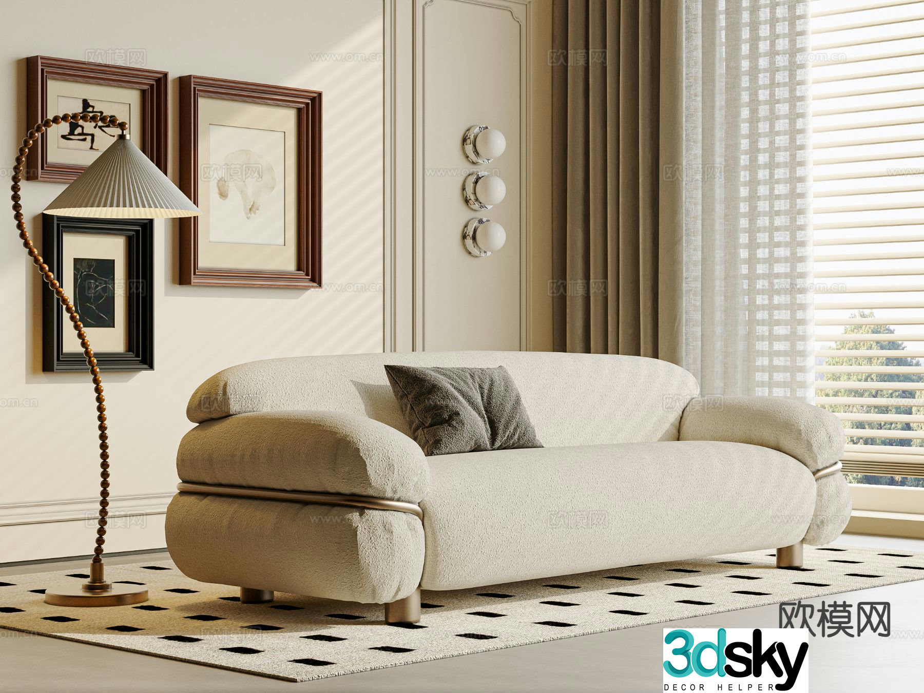 Double sofa upholstered sofa 3d model