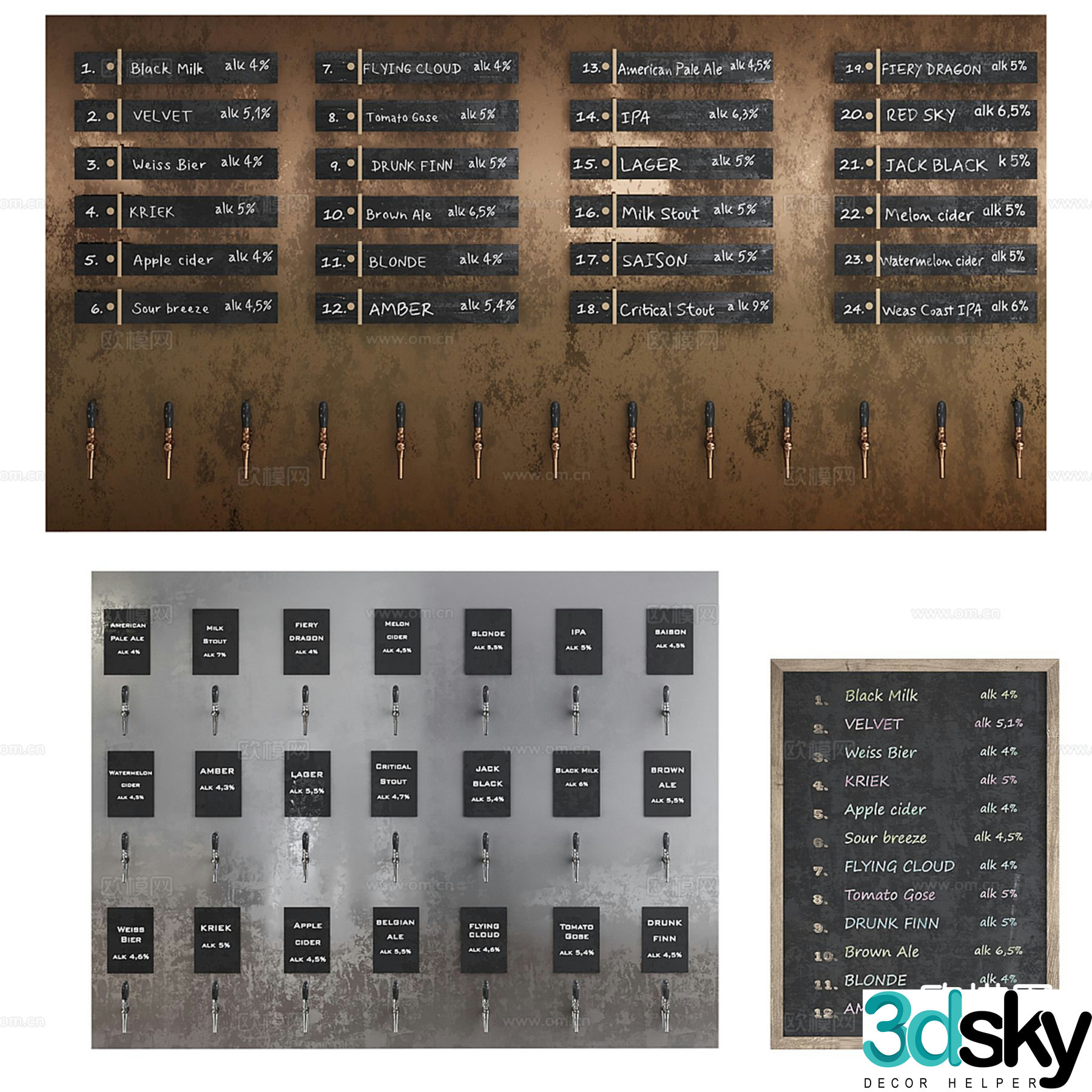 beer menu blackboard menu card 3d model