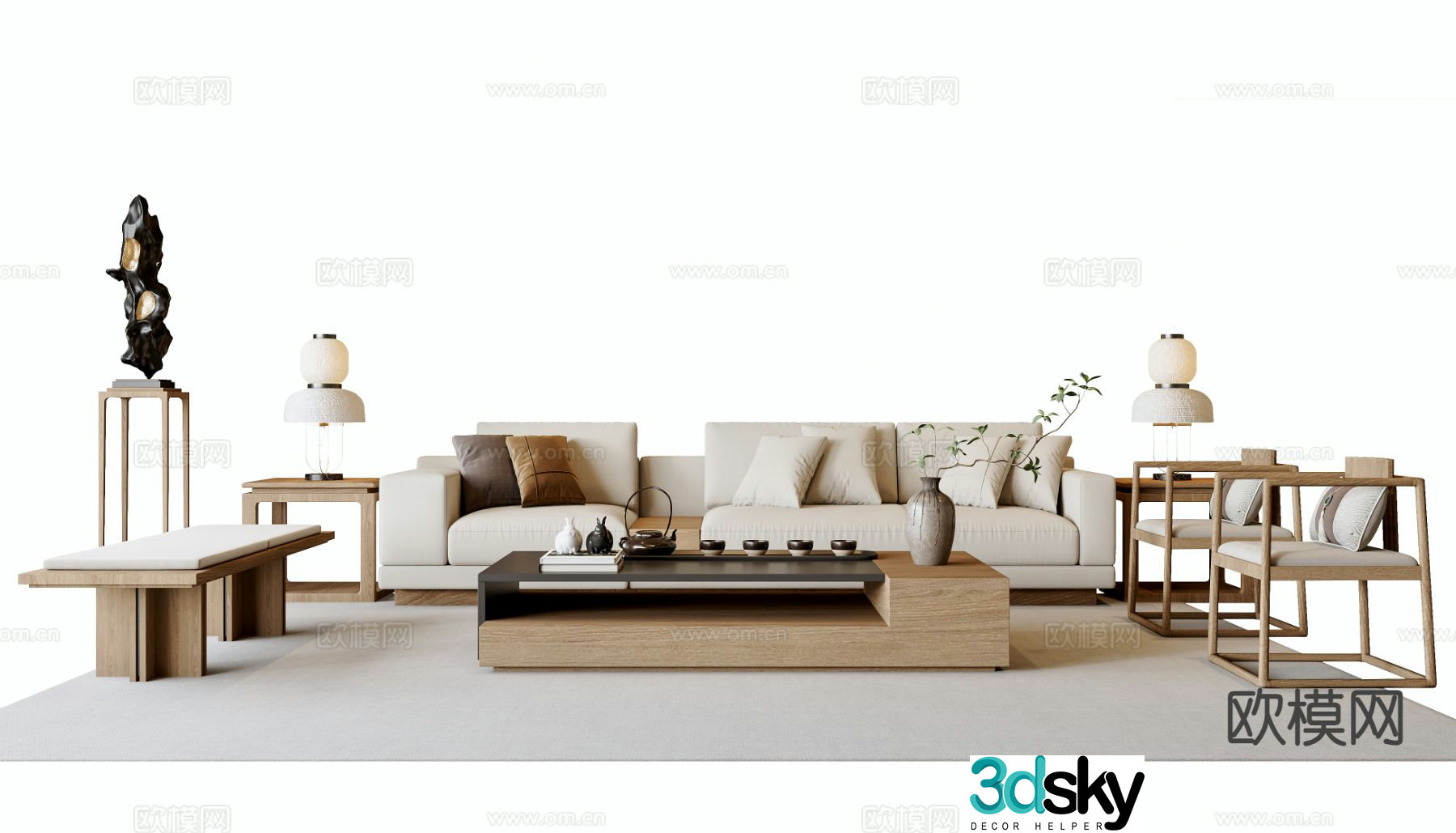 New Chinese style modular sofa 3d model
