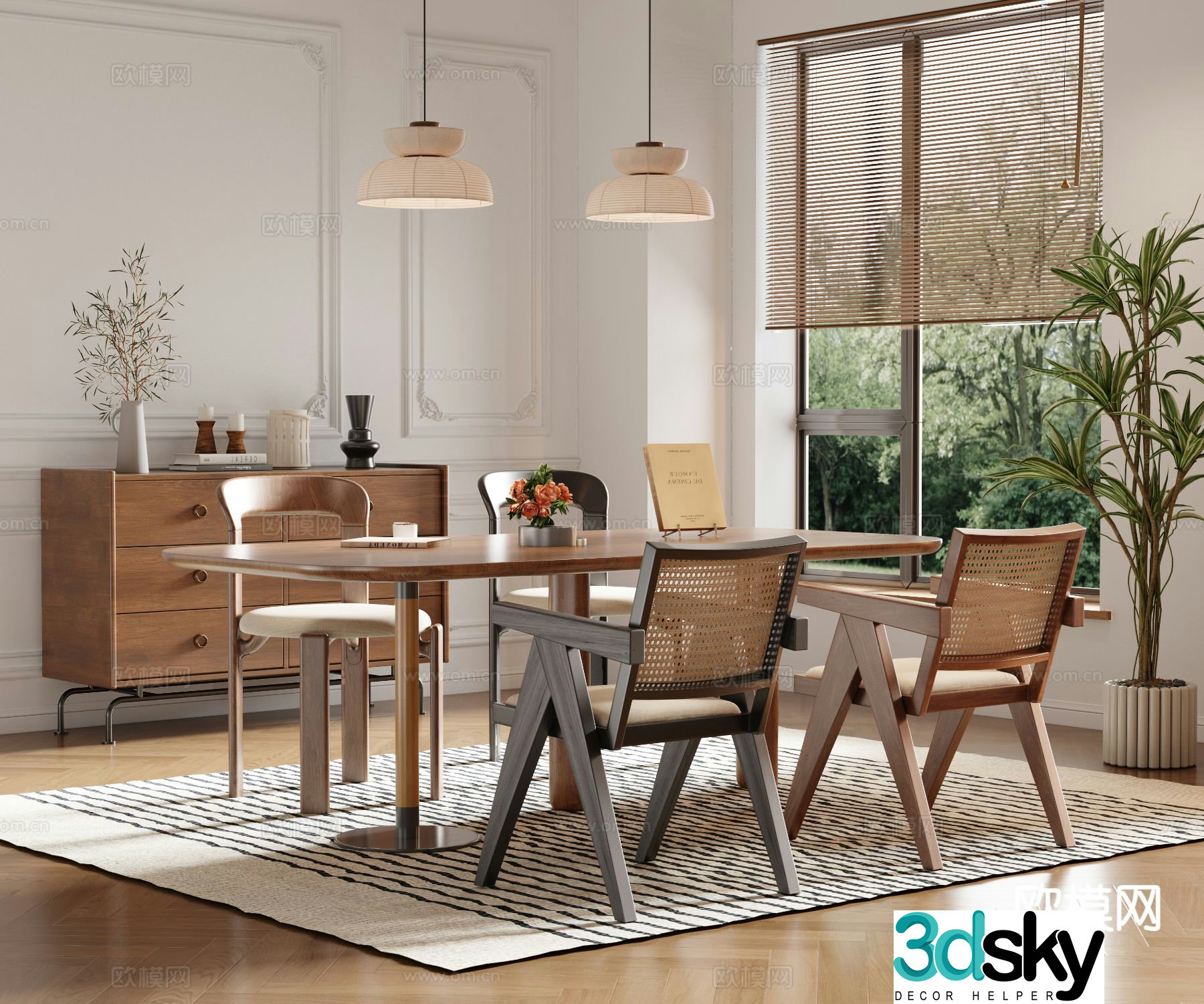 Medieval style dining table and chairs 3d model