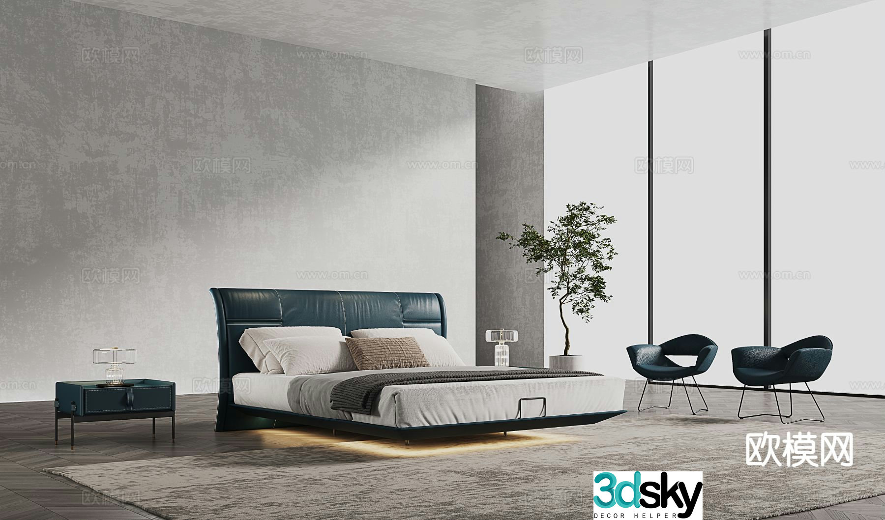 Leather double bed 3d model