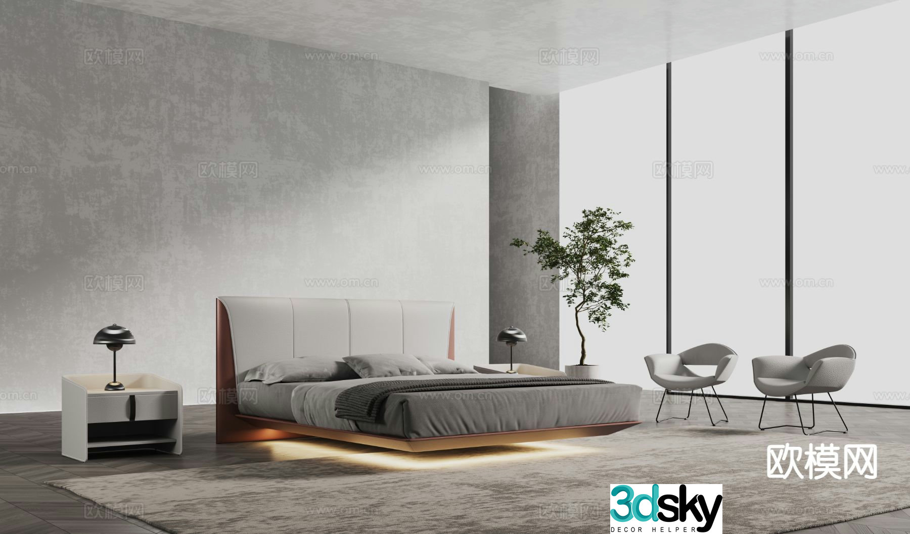 Modern double bed 3d model