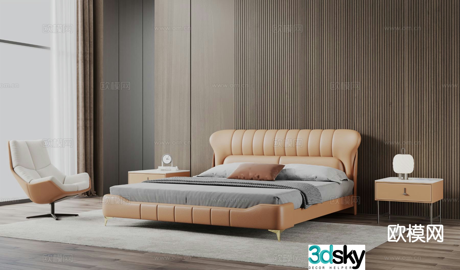 Italian double bed 3d model
