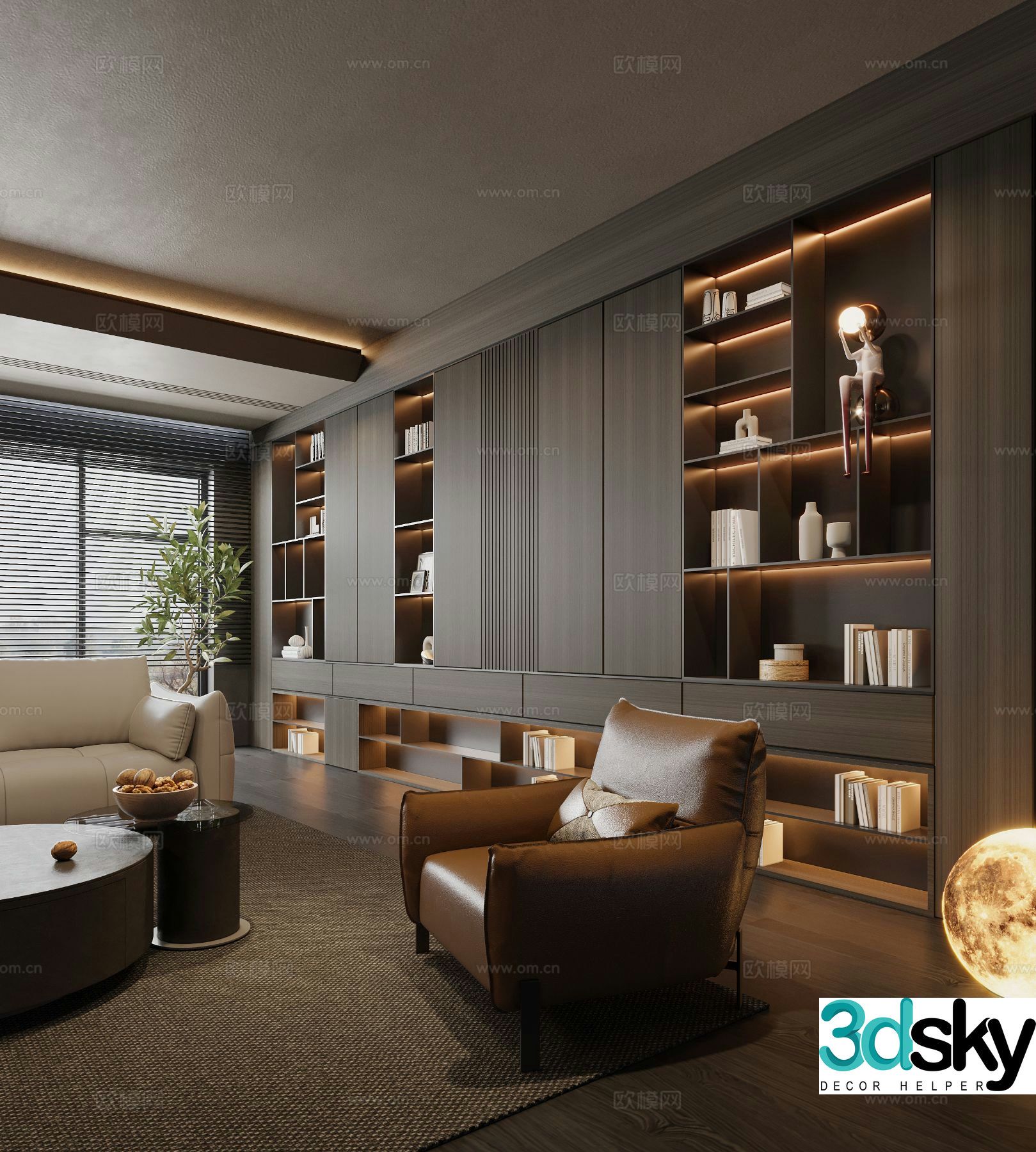 Sofa background bookcase display cabinet 3d model