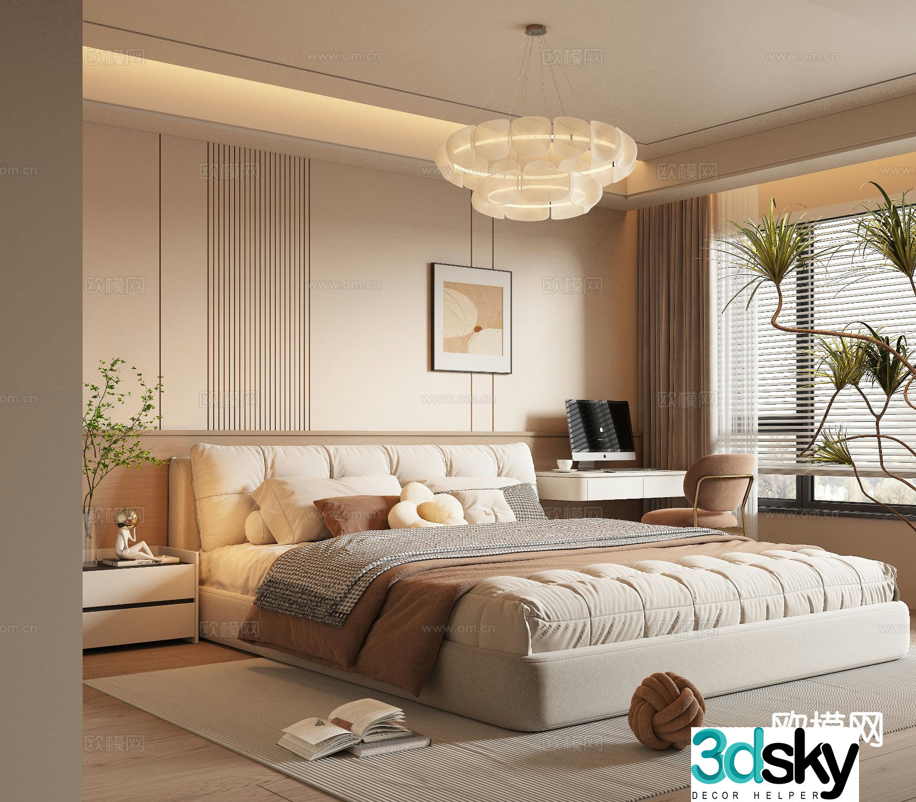 Creamy Bedroom Master Bedroom 3D Model