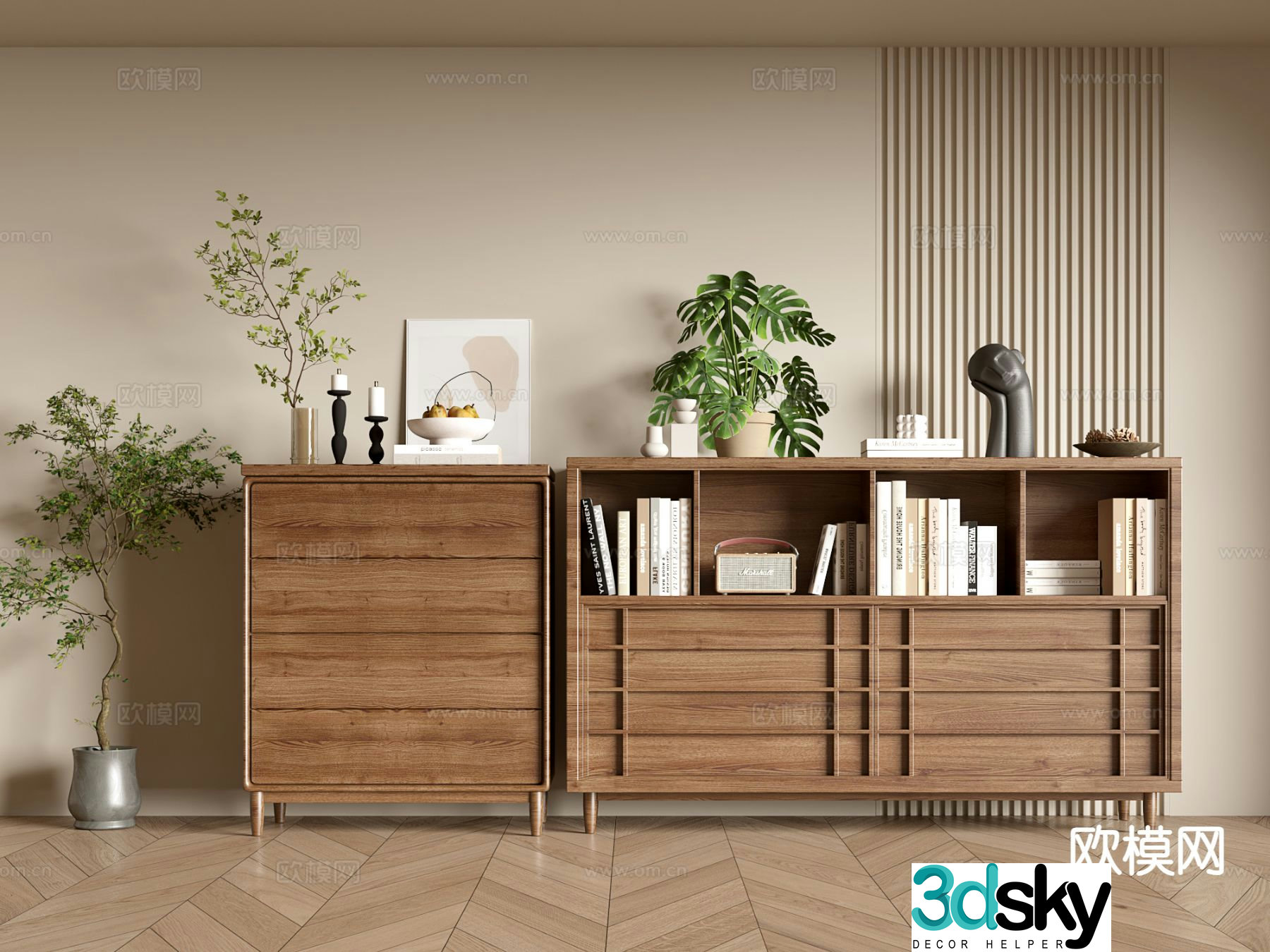Log wind edge cabinet chest cabinet 3d model