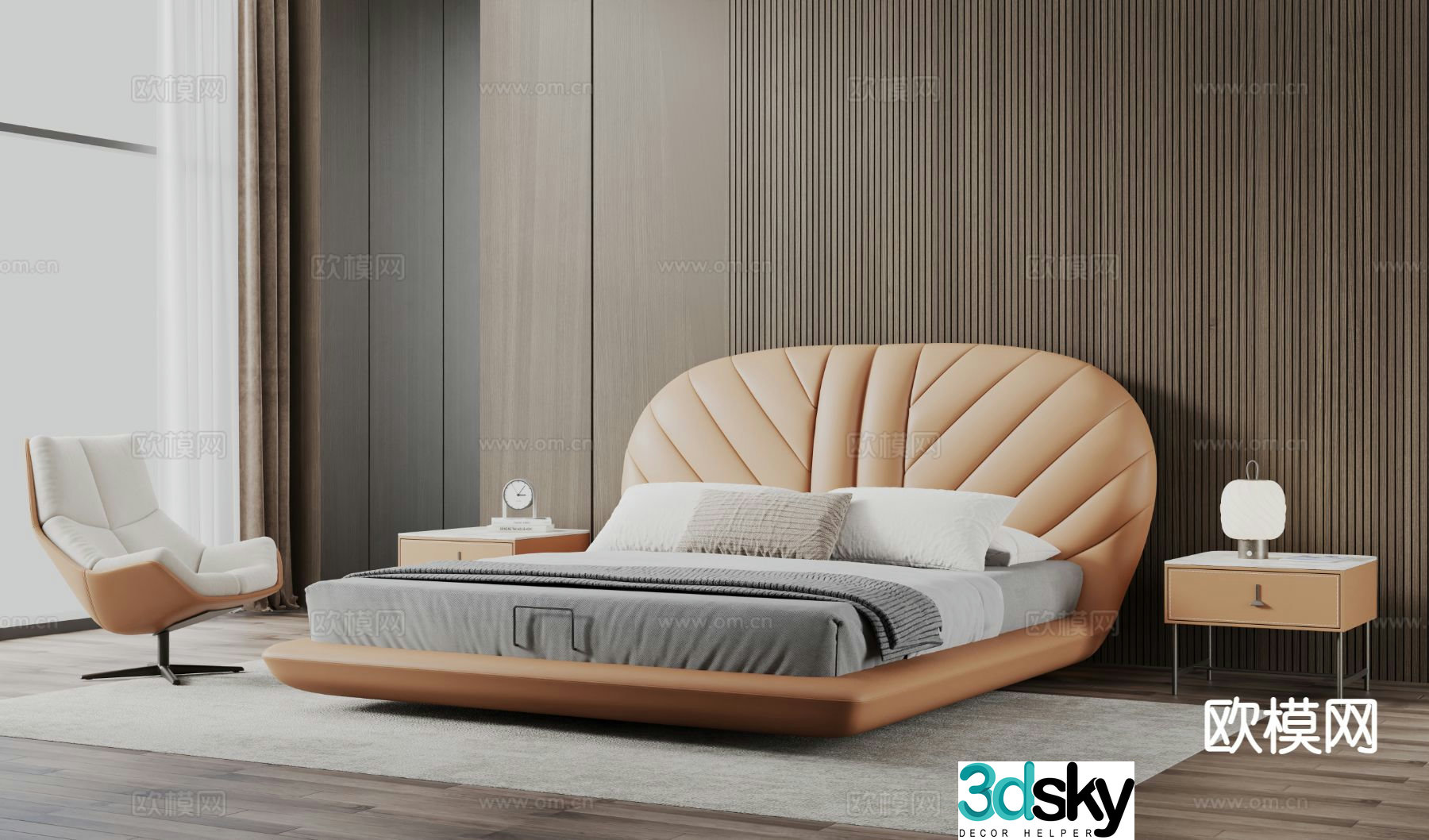 Italian double bed 3d model