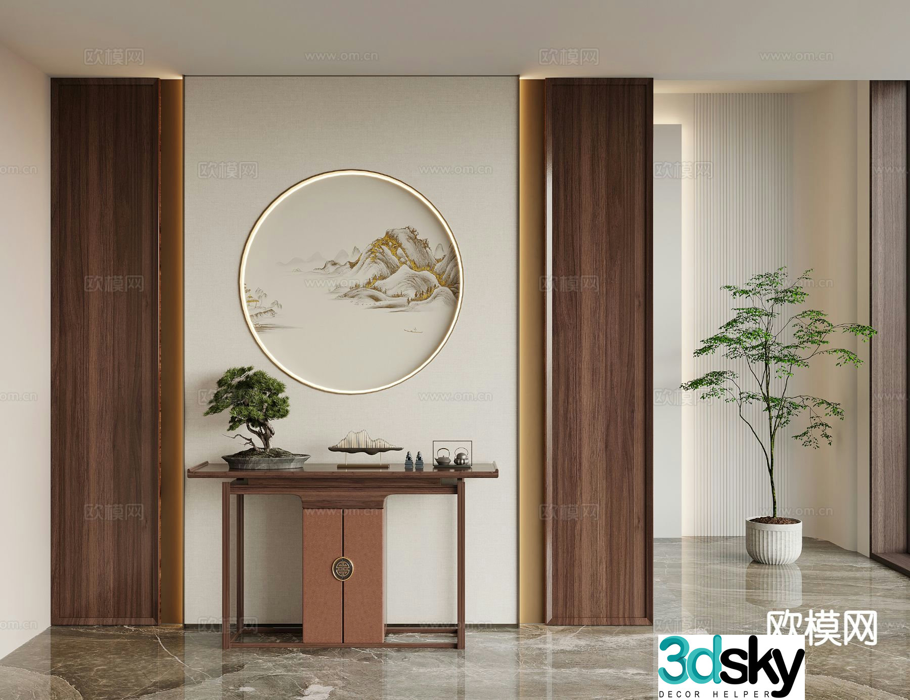 New Chinese-style end view terrace and entrance terrace 3D model
