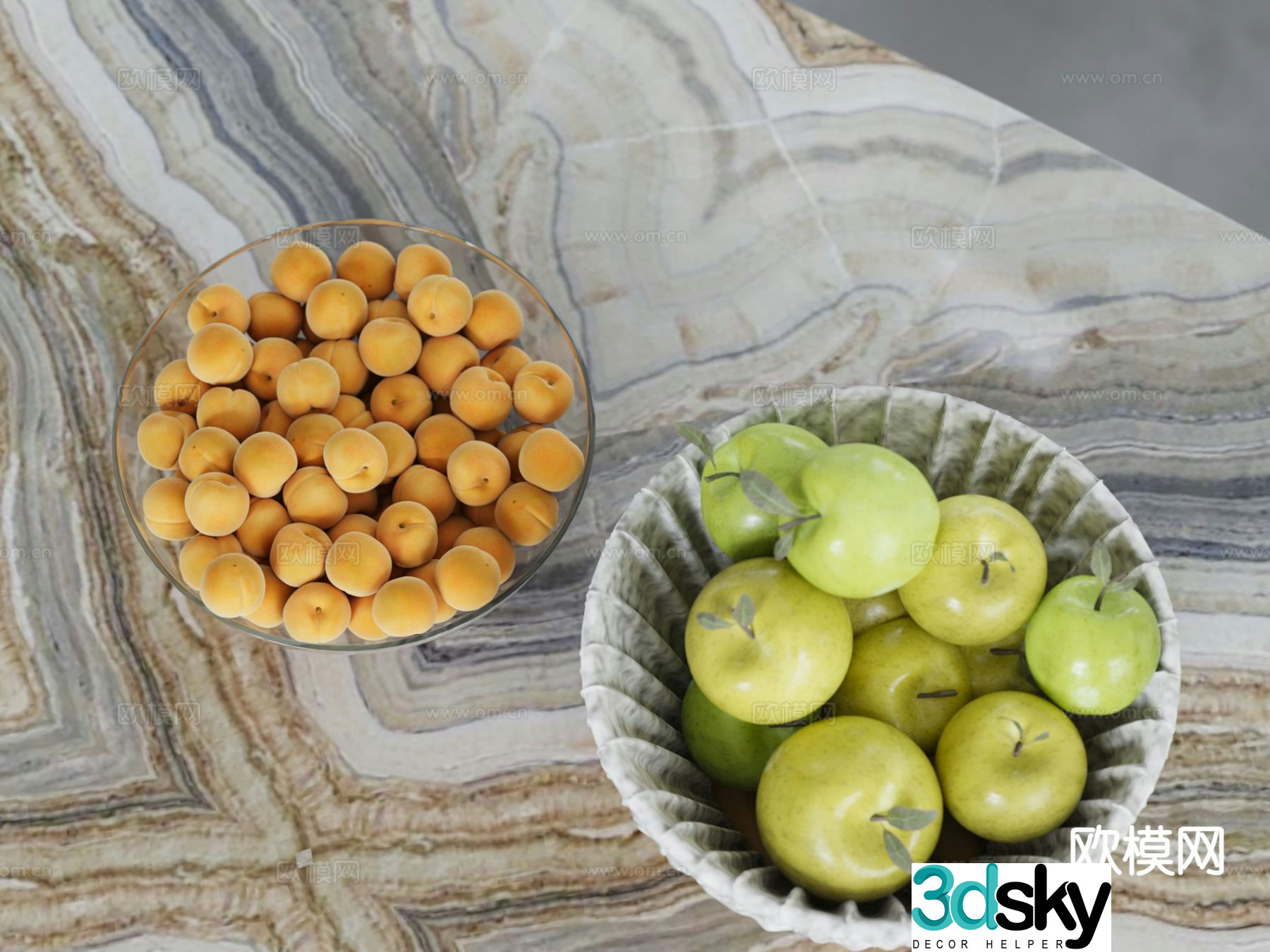Fruit Fruit Plate Green Apple Apricot 3D Model