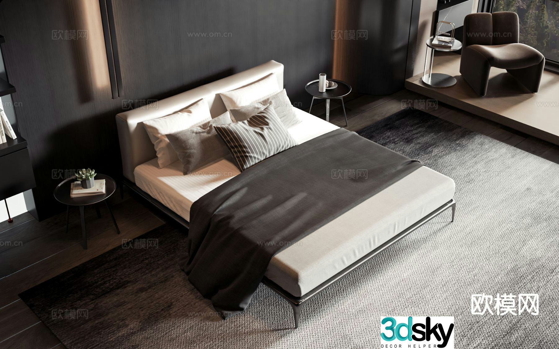 Modern double bed 3d model
