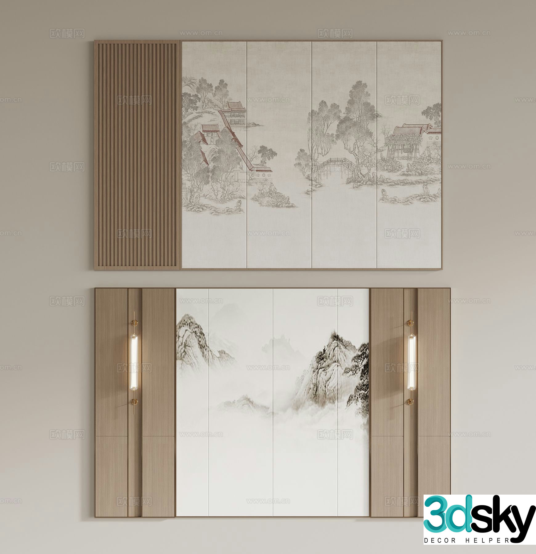 New Chinese style background wall sofa background 3d model
