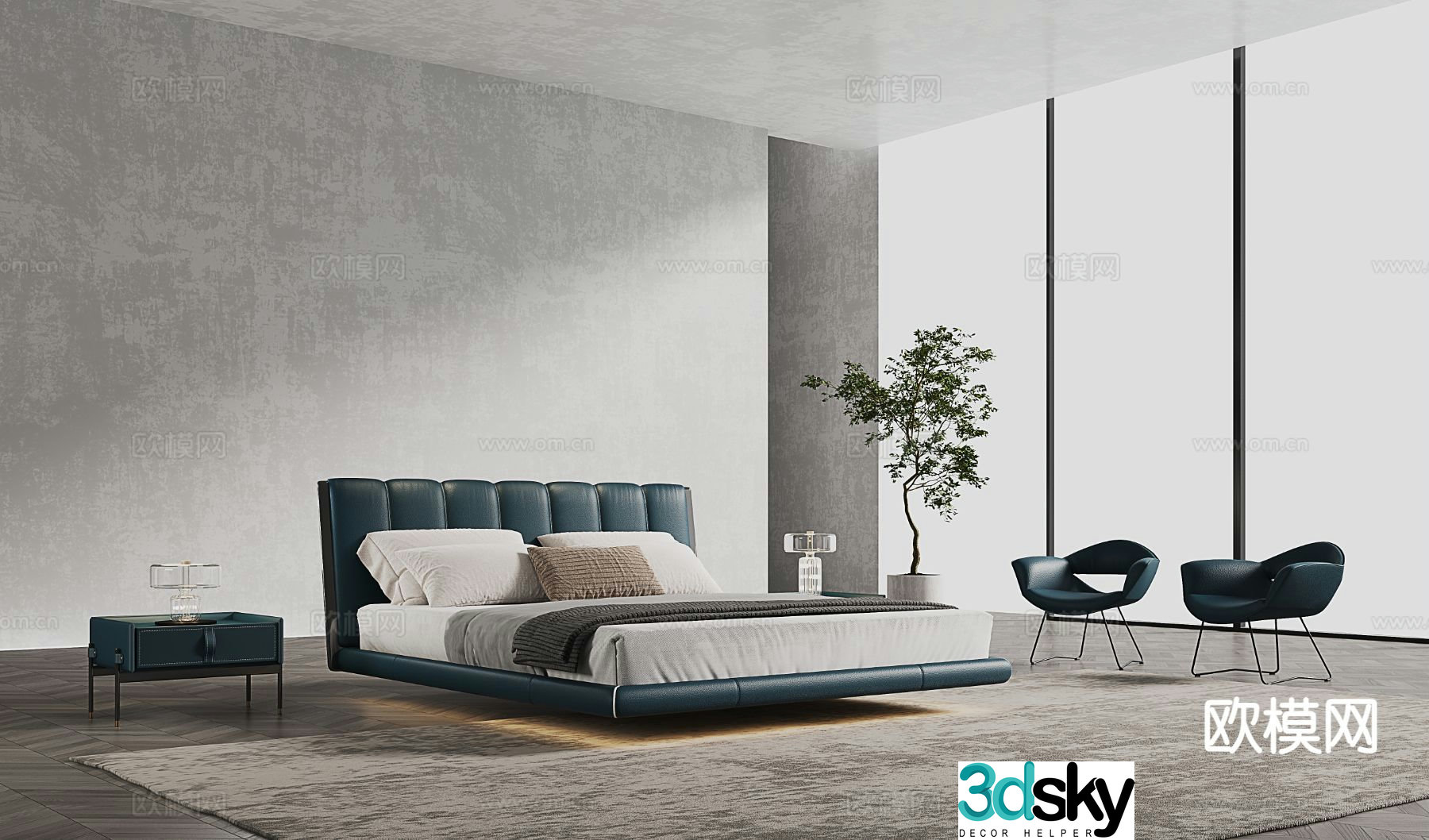Italian double bed 3d model