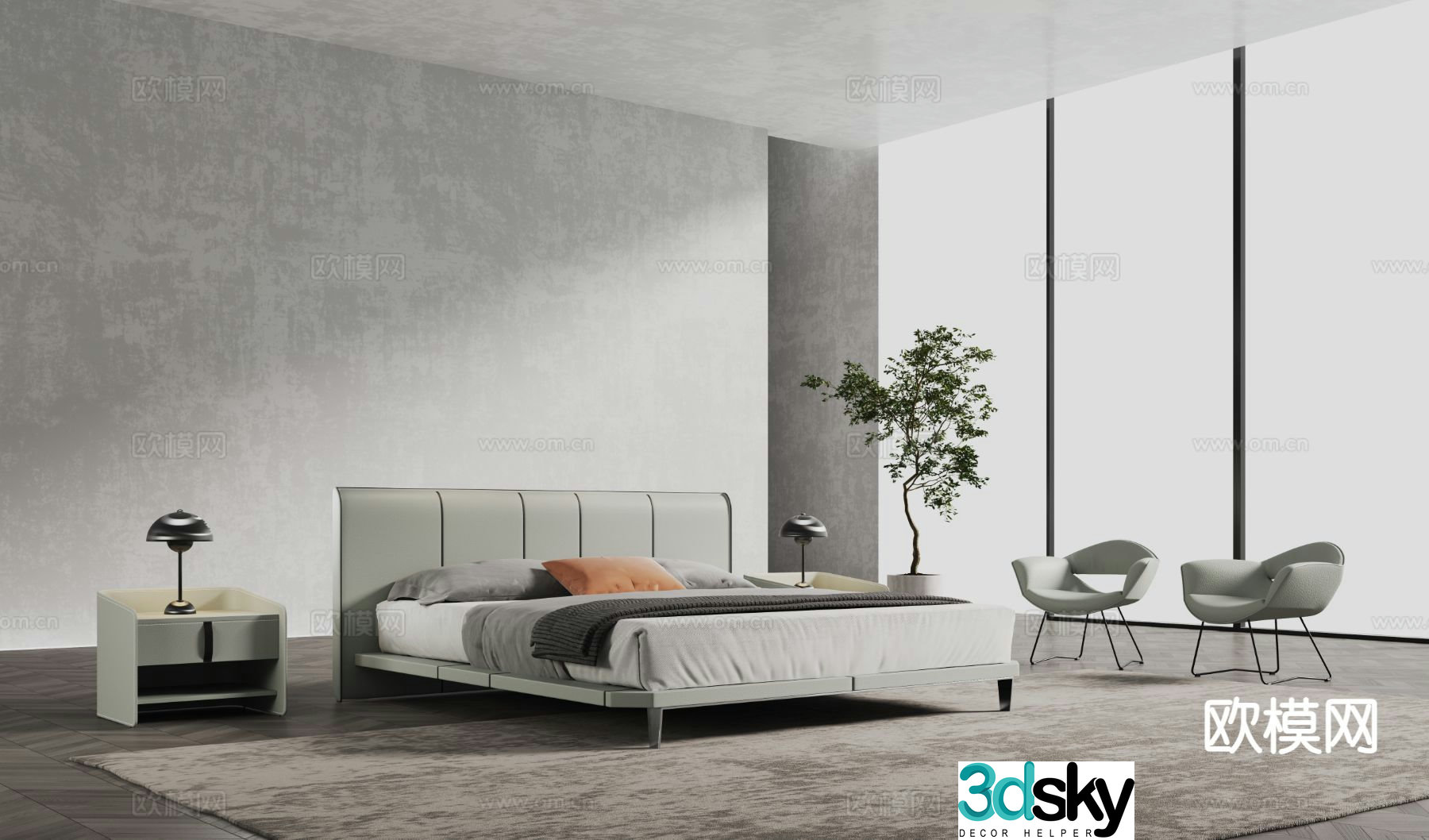 Modern double bed 3d model