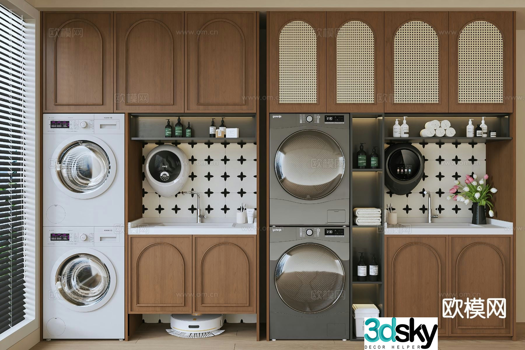 Middle style balcony cabinet washing machine cabinet 3d model