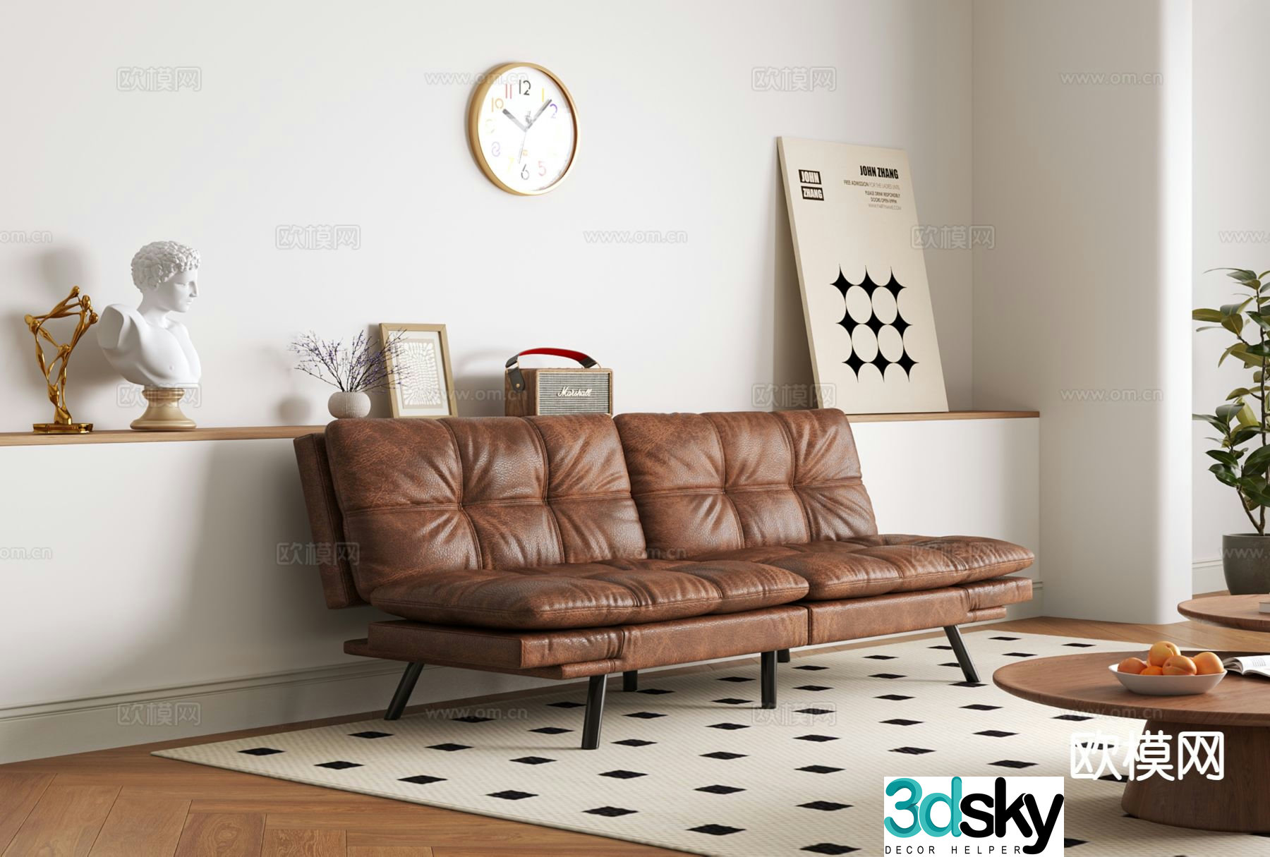 Double sofa leather sofa 3d model