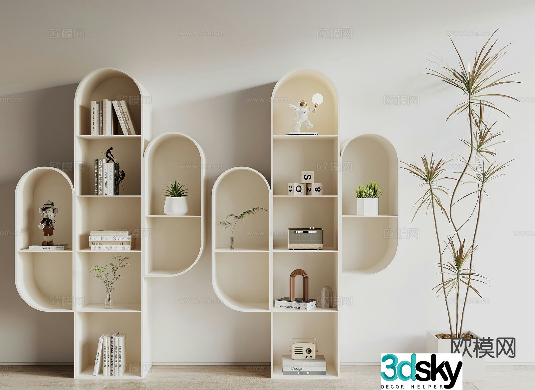 Creamy Bookcase Bookshelf 3D Model