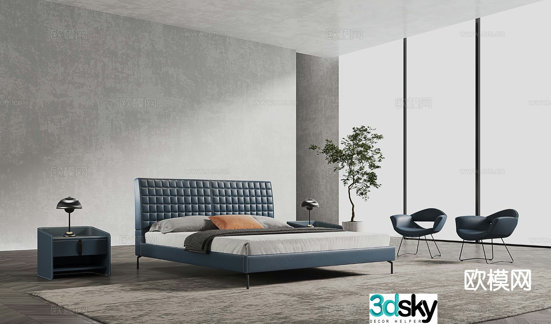 Modern double bed 3d model