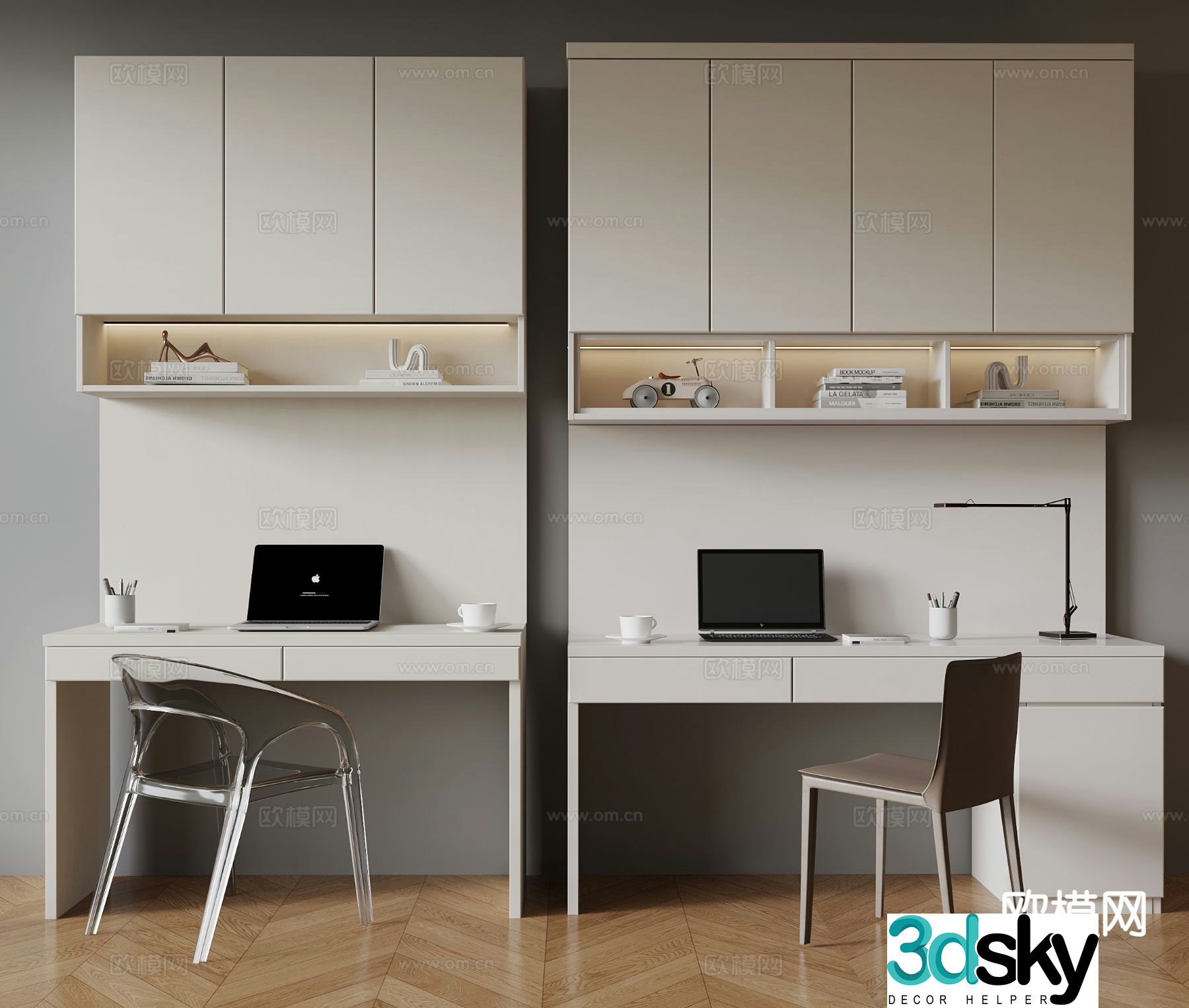 Modern desk and chair integrated desk 3d model