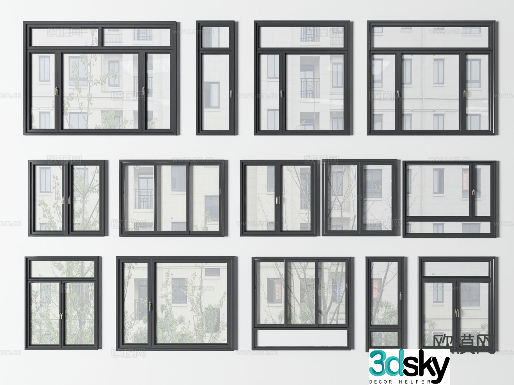 Modern windows aluminum alloy window frames casement windows sliding windows 3D model