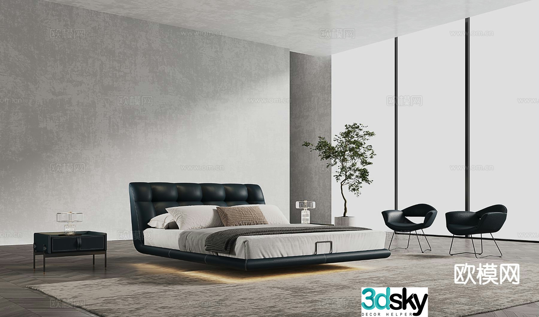 Italian double bed 3d model