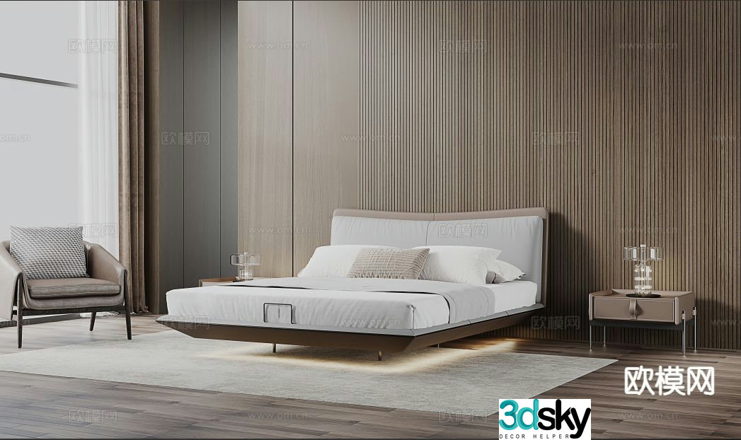 Italian double bed 3d model