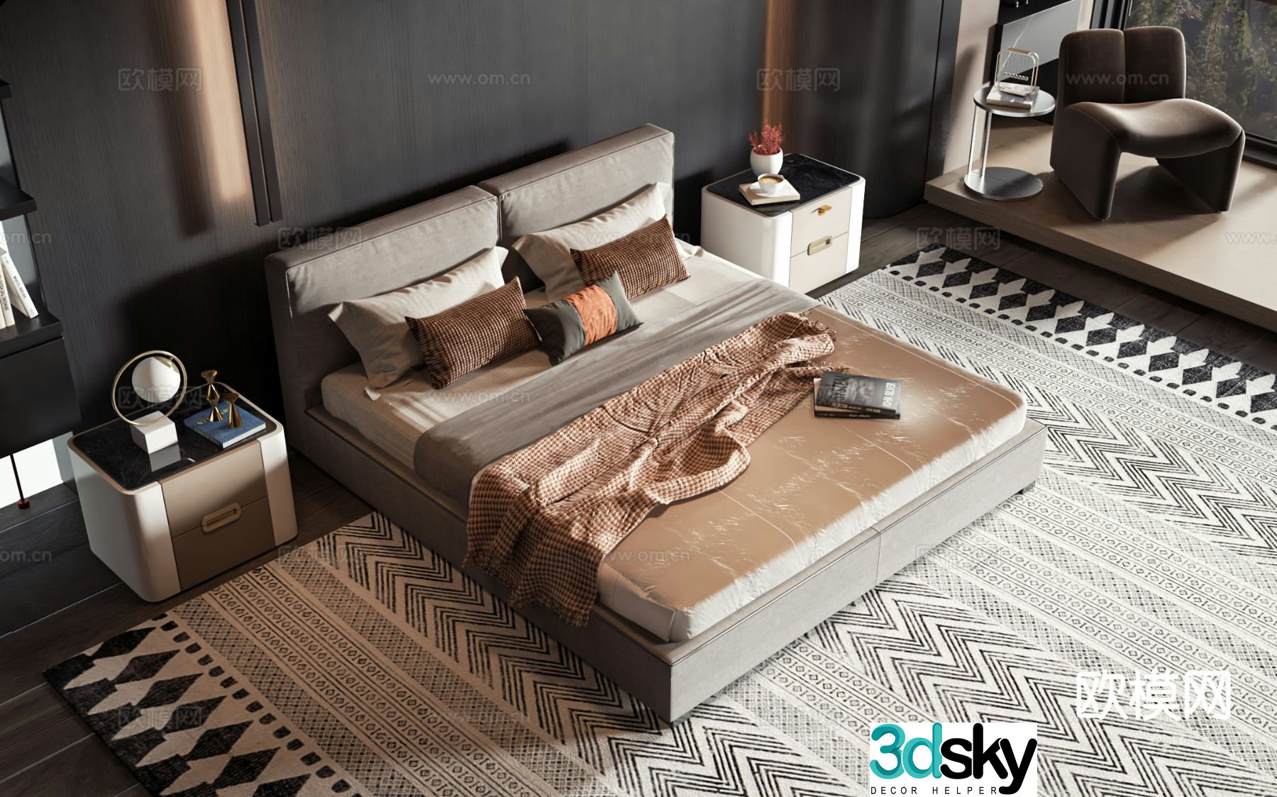 Modern double bed 3d model