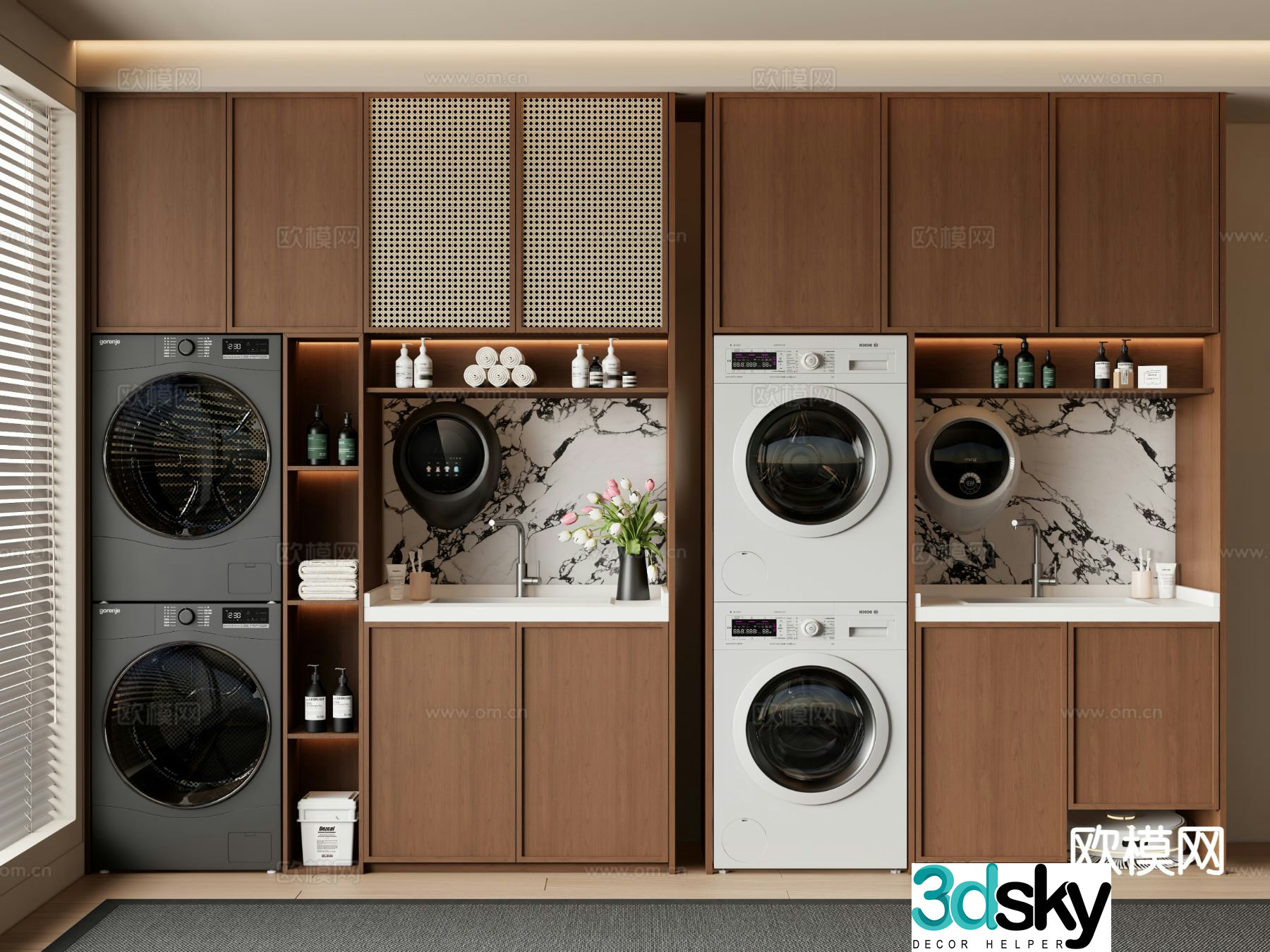 Medieval style balcony cabinet washing machine cabinet 3d model