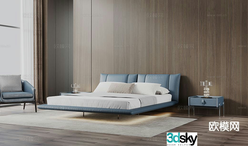 Modern double bed 3d model