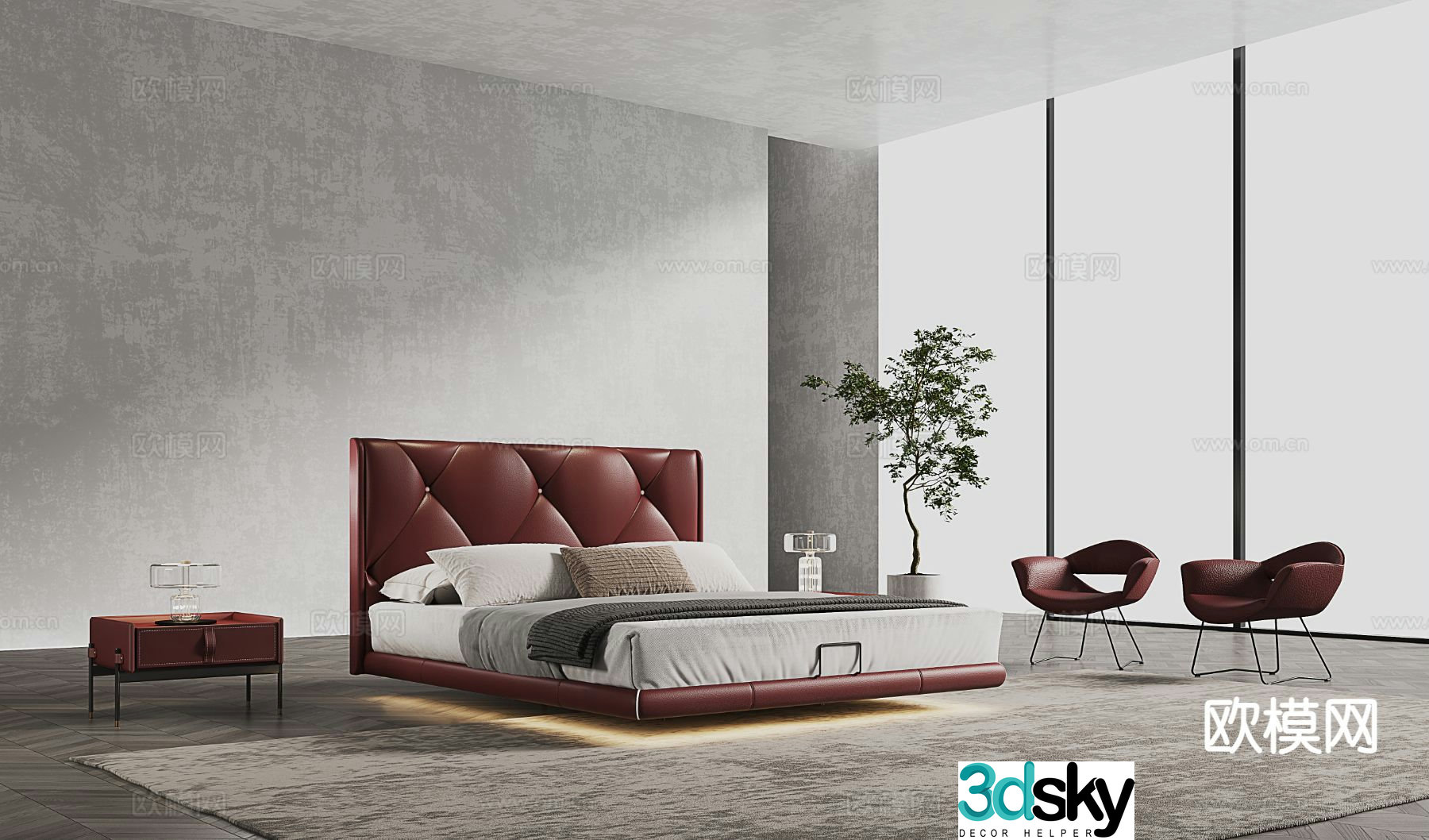 Modern double bed 3d model