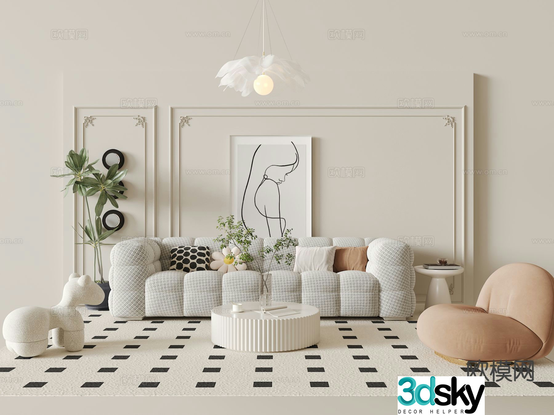 French sectional sofa 3d model