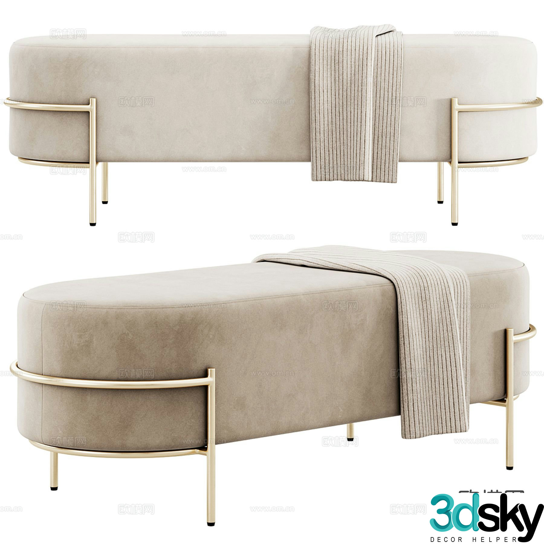 LIV Decora simple European fabric bed end stool 3D model